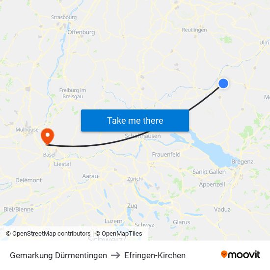 Gemarkung Dürmentingen to Efringen-Kirchen map