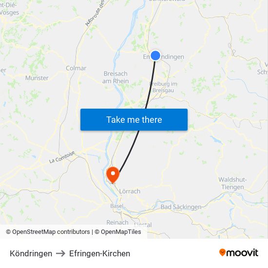 Köndringen to Efringen-Kirchen map