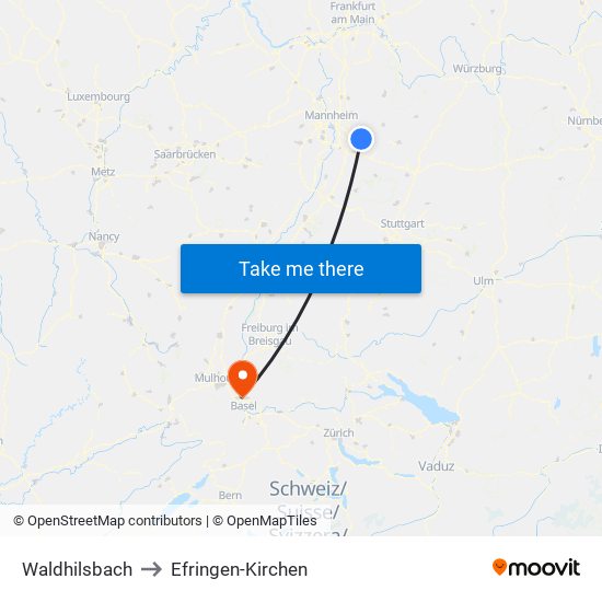 Waldhilsbach to Efringen-Kirchen map