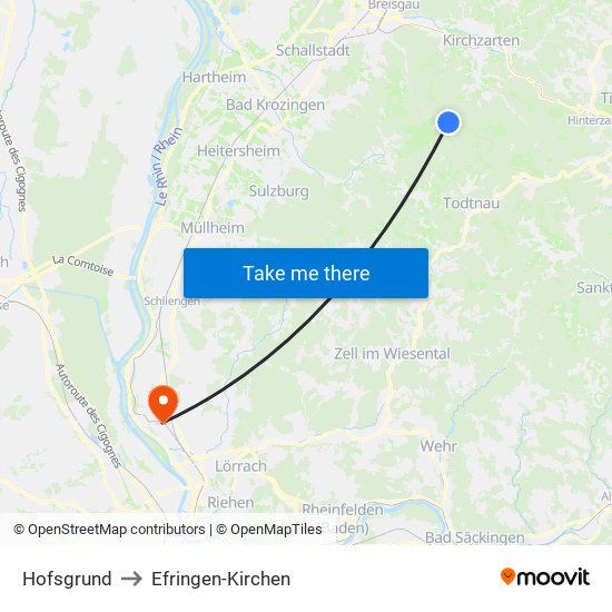 Hofsgrund to Efringen-Kirchen map