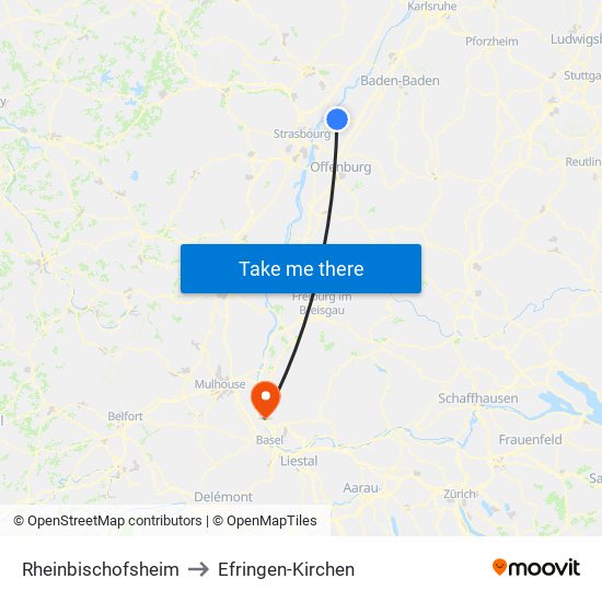 Rheinbischofsheim to Efringen-Kirchen map