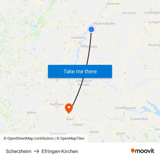 Scherzheim to Efringen-Kirchen map