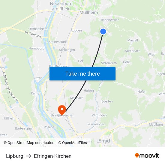 Lipburg to Efringen-Kirchen map