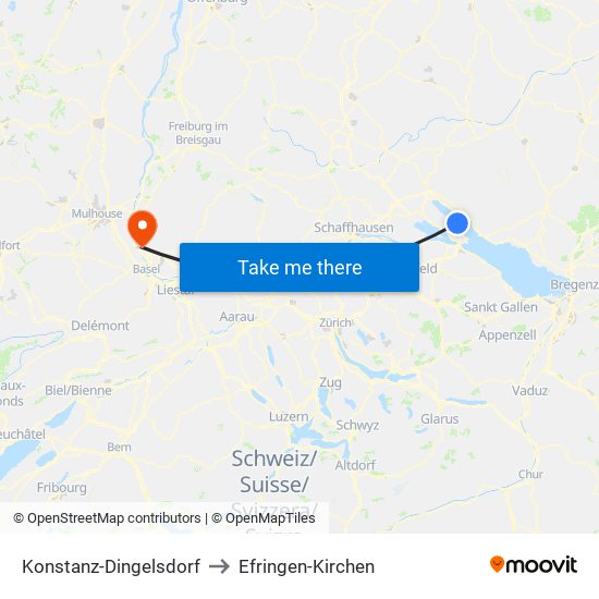 Konstanz-Dingelsdorf to Efringen-Kirchen map