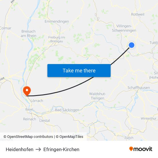 Heidenhofen to Efringen-Kirchen map