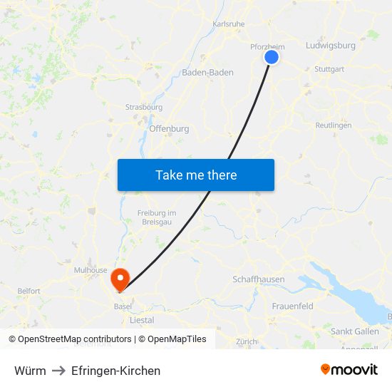 Würm to Efringen-Kirchen map