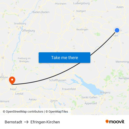 Bernstadt to Efringen-Kirchen map