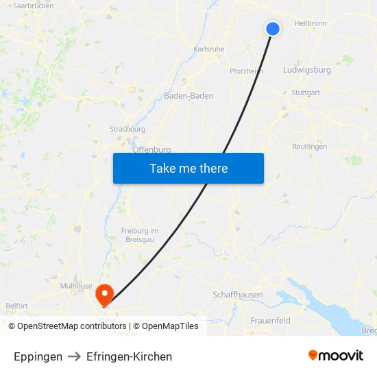 Eppingen to Efringen-Kirchen map