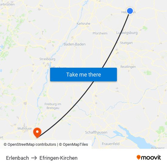 Erlenbach to Efringen-Kirchen map