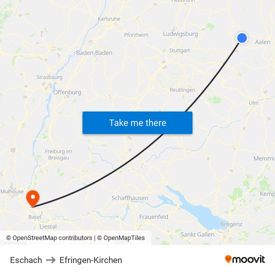 Eschach to Efringen-Kirchen map