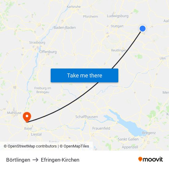 Börtlingen to Efringen-Kirchen map