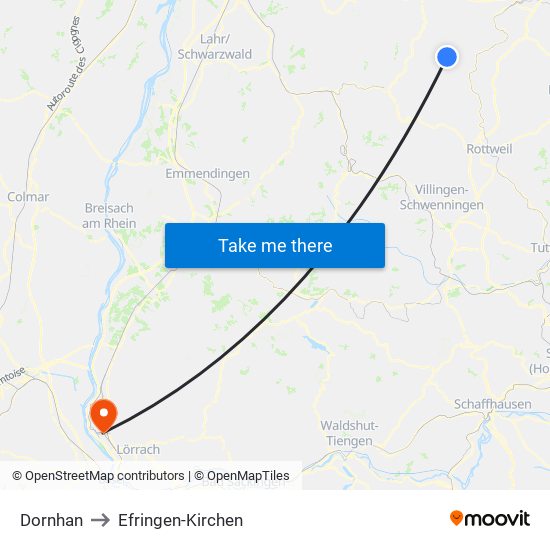 Dornhan to Efringen-Kirchen map