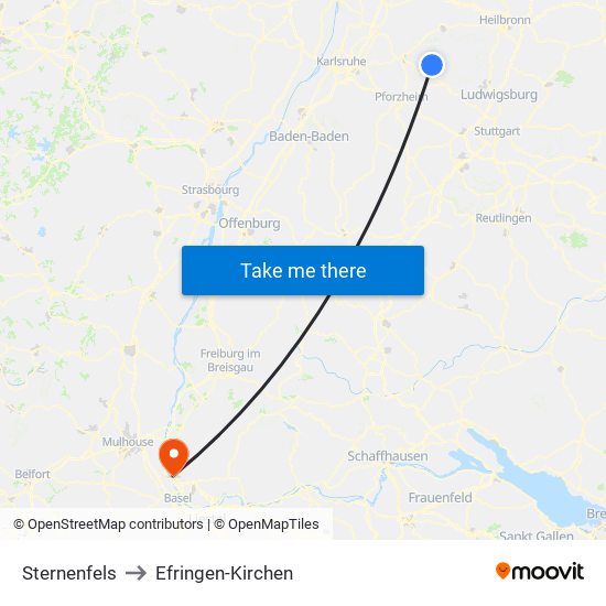 Sternenfels to Efringen-Kirchen map
