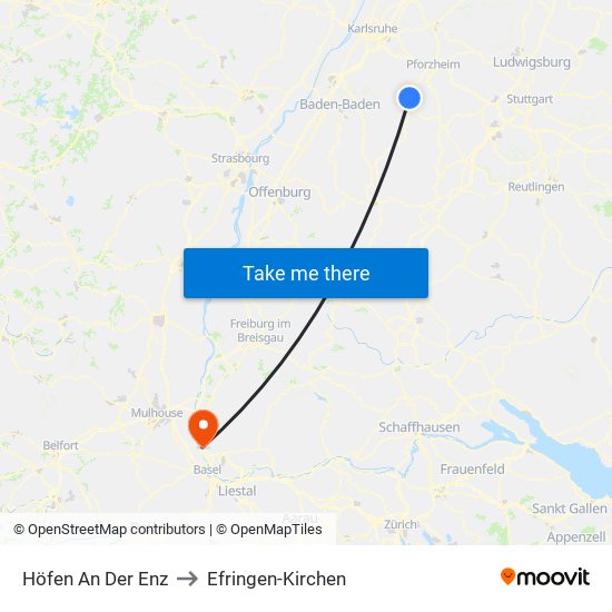 Höfen An Der Enz to Efringen-Kirchen map