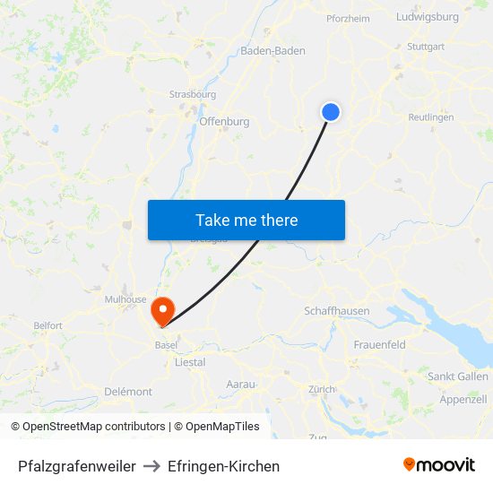 Pfalzgrafenweiler to Efringen-Kirchen map