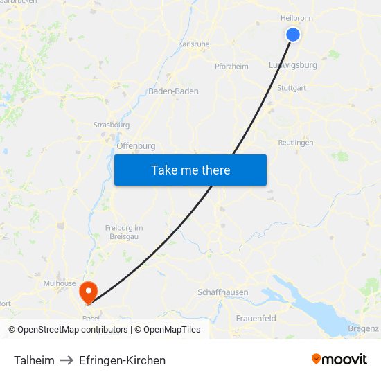 Talheim to Efringen-Kirchen map