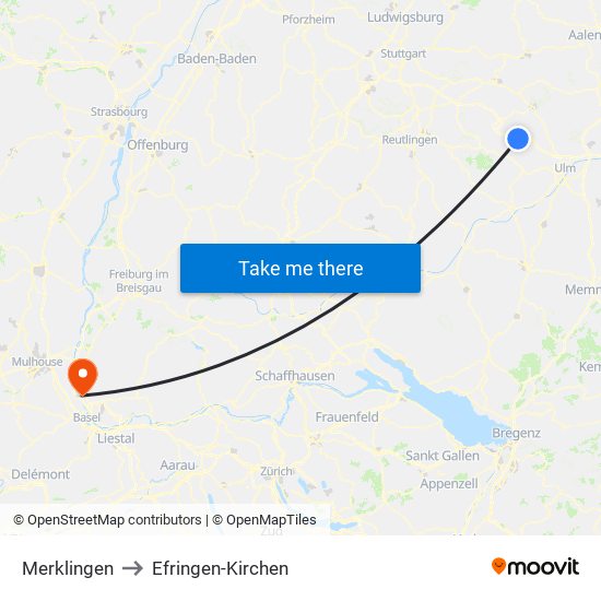 Merklingen to Efringen-Kirchen map