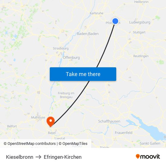 Kieselbronn to Efringen-Kirchen map