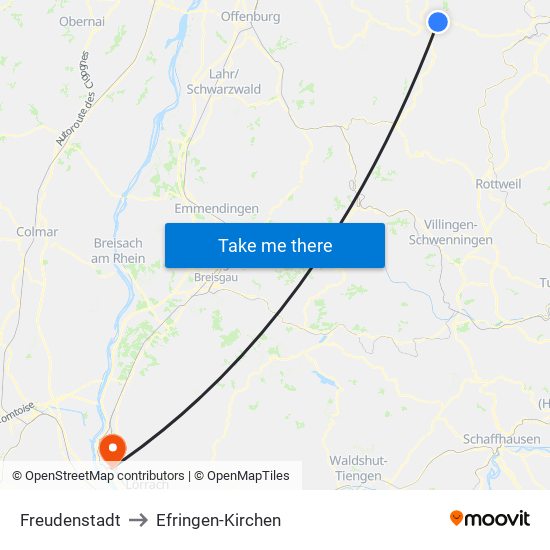 Freudenstadt to Efringen-Kirchen map