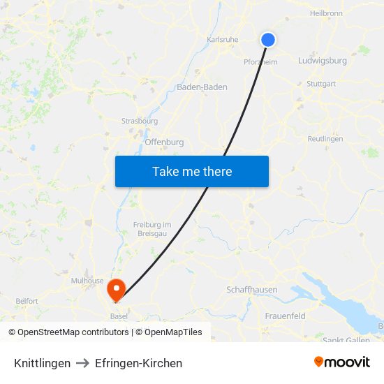 Knittlingen to Efringen-Kirchen map