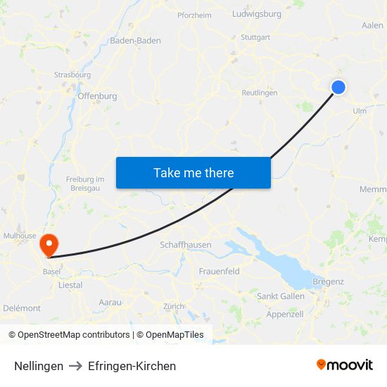 Nellingen to Efringen-Kirchen map