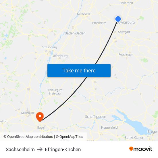 Sachsenheim to Efringen-Kirchen map