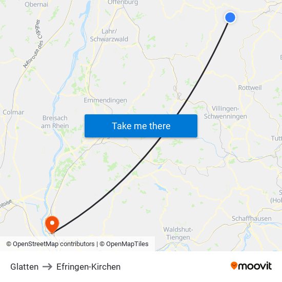 Glatten to Efringen-Kirchen map