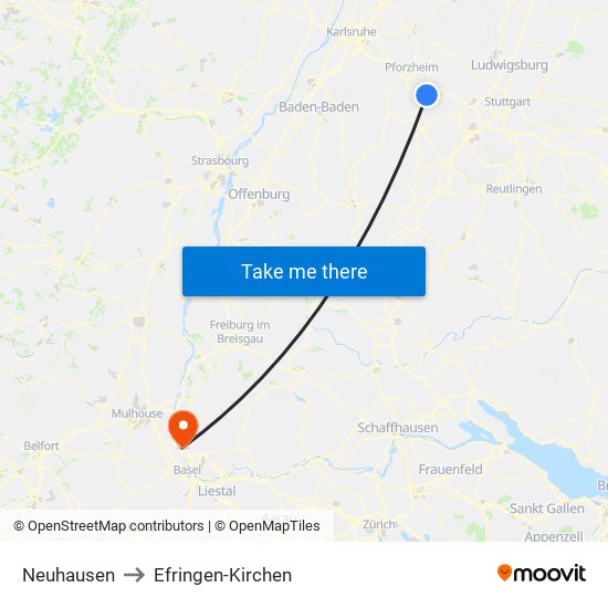 Neuhausen to Efringen-Kirchen map