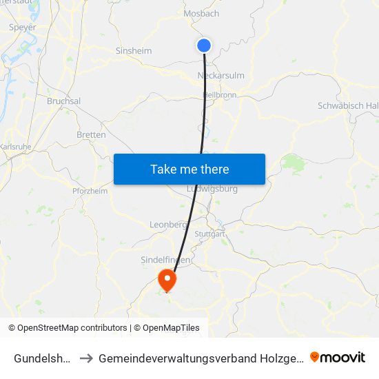 Gundelsheim to Gemeindeverwaltungsverband Holzgerlingen map