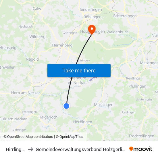 Hirrlingen to Gemeindeverwaltungsverband Holzgerlingen map