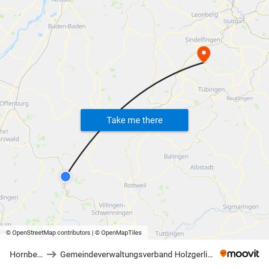 Hornberg to Gemeindeverwaltungsverband Holzgerlingen map