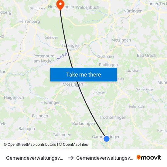 Gemeindeverwaltungsverband Gammertingen to Gemeindeverwaltungsverband Holzgerlingen map