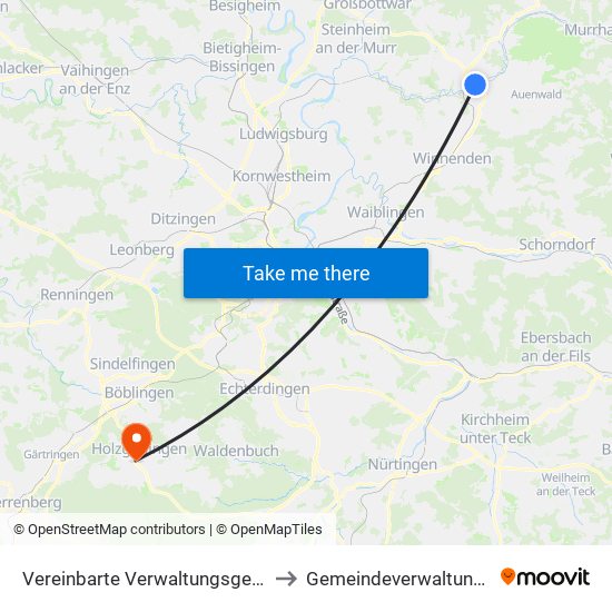 Vereinbarte Verwaltungsgemeinschaft Der Stadt Backnang to Gemeindeverwaltungsverband Holzgerlingen map