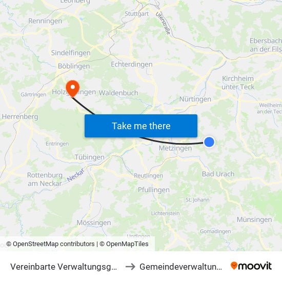 Vereinbarte Verwaltungsgemeinschaft Der Stadt Neuffen to Gemeindeverwaltungsverband Holzgerlingen map