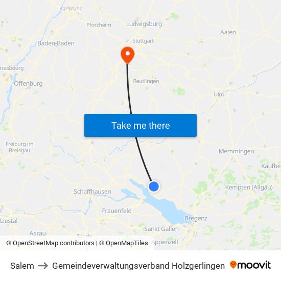 Salem to Gemeindeverwaltungsverband Holzgerlingen map