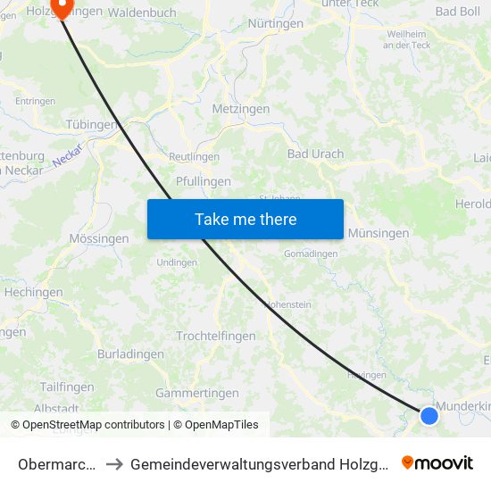 Obermarchtal to Gemeindeverwaltungsverband Holzgerlingen map