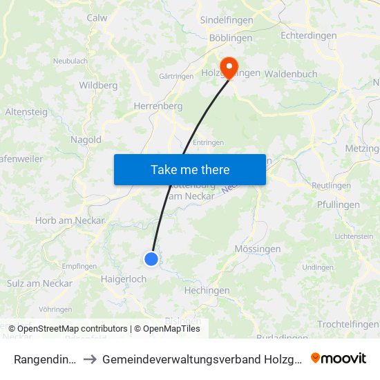 Rangendingen to Gemeindeverwaltungsverband Holzgerlingen map