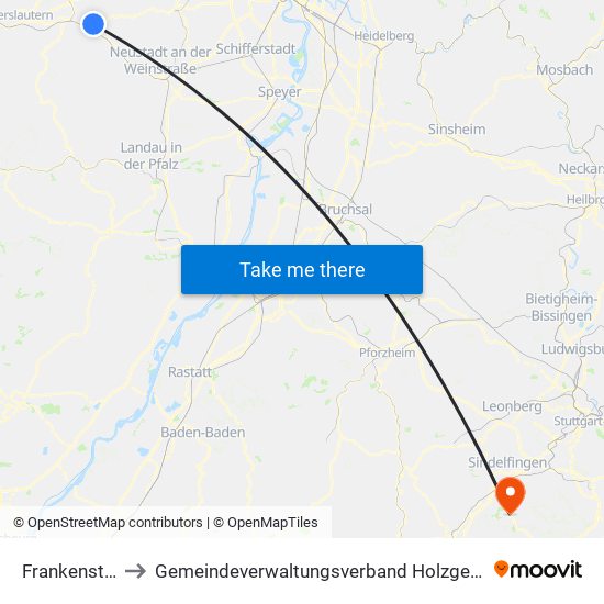 Frankenstein to Gemeindeverwaltungsverband Holzgerlingen map