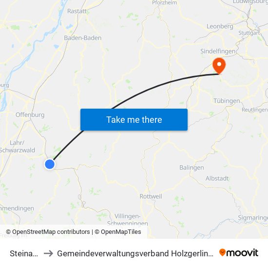 Steinach to Gemeindeverwaltungsverband Holzgerlingen map