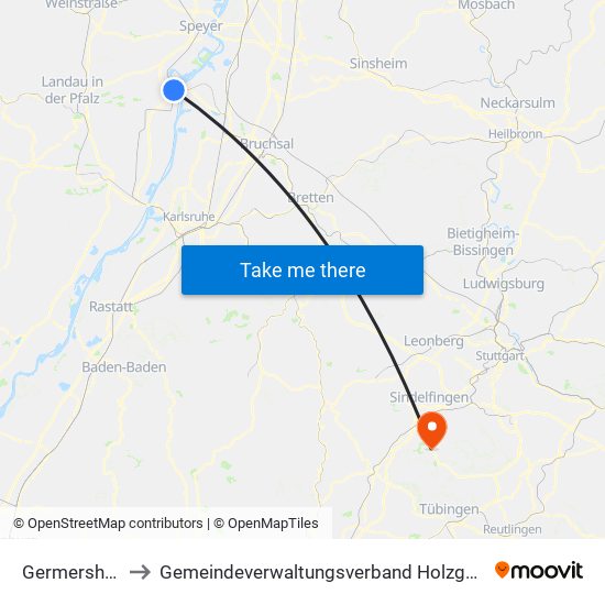 Germersheim to Gemeindeverwaltungsverband Holzgerlingen map