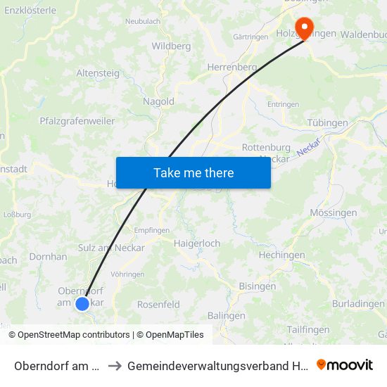 Oberndorf am Neckar to Gemeindeverwaltungsverband Holzgerlingen map