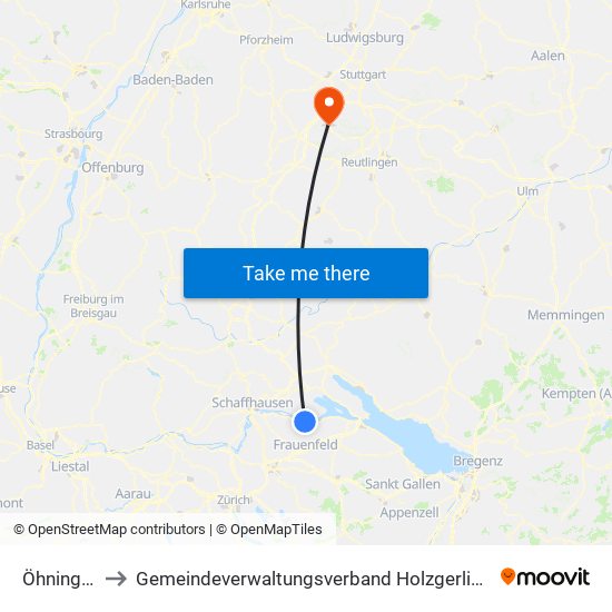 Öhningen to Gemeindeverwaltungsverband Holzgerlingen map