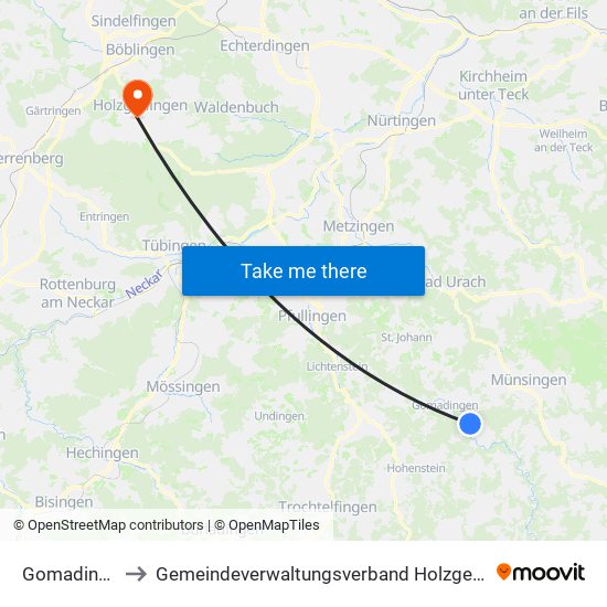 Gomadingen to Gemeindeverwaltungsverband Holzgerlingen map