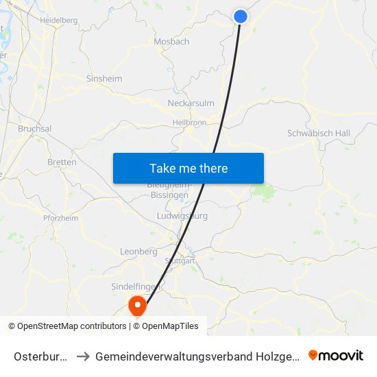 Osterburken to Gemeindeverwaltungsverband Holzgerlingen map