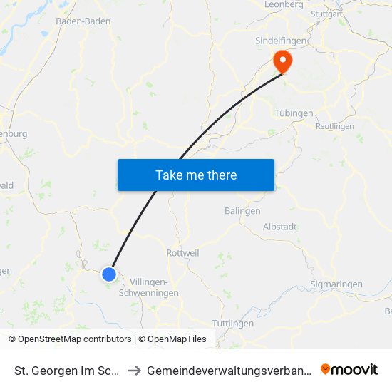 St. Georgen Im Schwarzwald to Gemeindeverwaltungsverband Holzgerlingen map