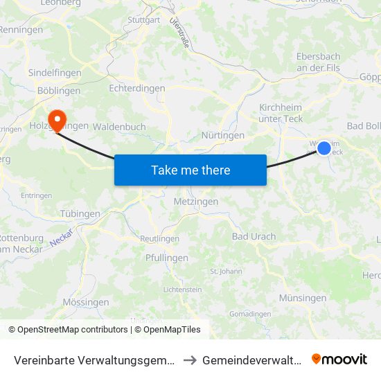 Vereinbarte Verwaltungsgemeinschaft Der Stadt Weilheim An Der Teck to Gemeindeverwaltungsverband Holzgerlingen map