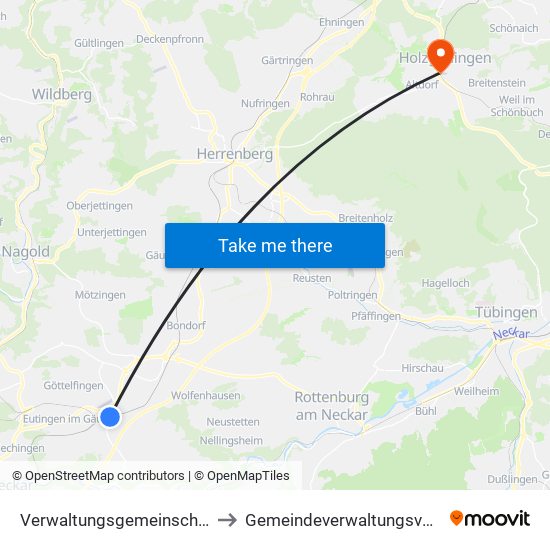 Verwaltungsgemeinschaft Horb am Neckar to Gemeindeverwaltungsverband Holzgerlingen map
