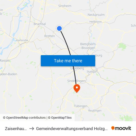 Zaisenhausen to Gemeindeverwaltungsverband Holzgerlingen map