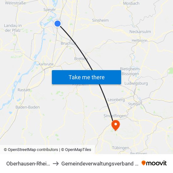 Oberhausen-Rheinhausen to Gemeindeverwaltungsverband Holzgerlingen map