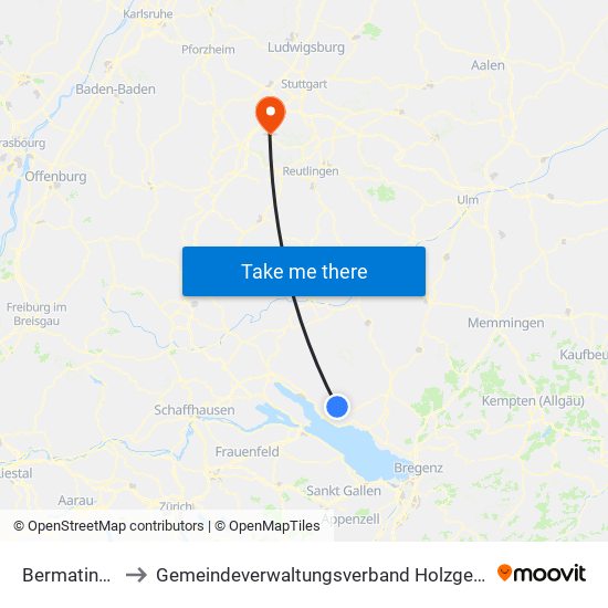 Bermatingen to Gemeindeverwaltungsverband Holzgerlingen map